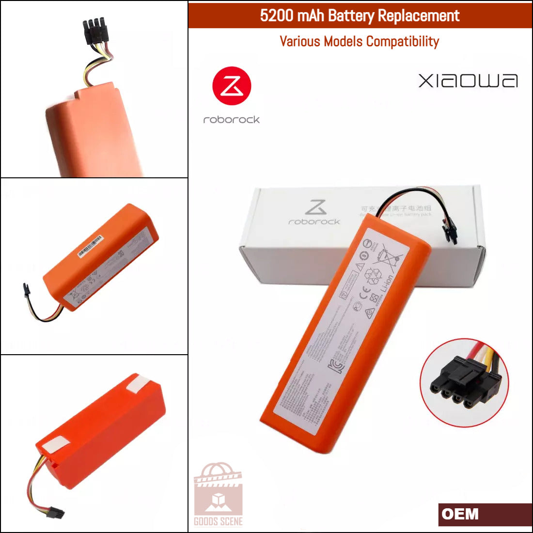 Roborock S4, S5, S6, S6 Pure, S7, S8, Q5, Q7, Q Revo MaxV Pro & Various Models | Original Spare & Repair Parts: OEM Battery Pack, 5200mAh