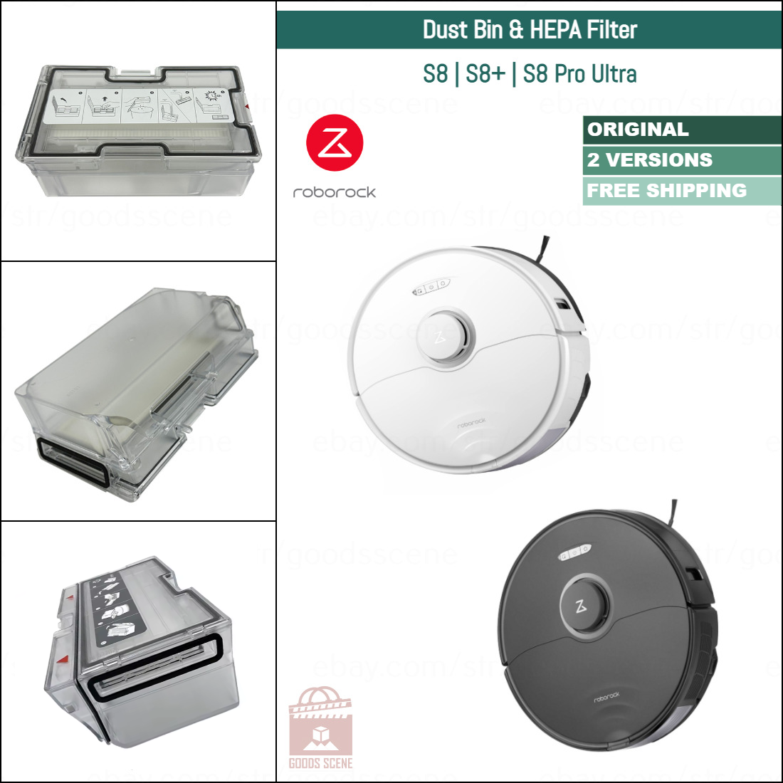 Roborock S8, S8+, S8 Pro Ultra | Original Spare Parts & Accessories: Dustbin Dust Box with HEPA Filter