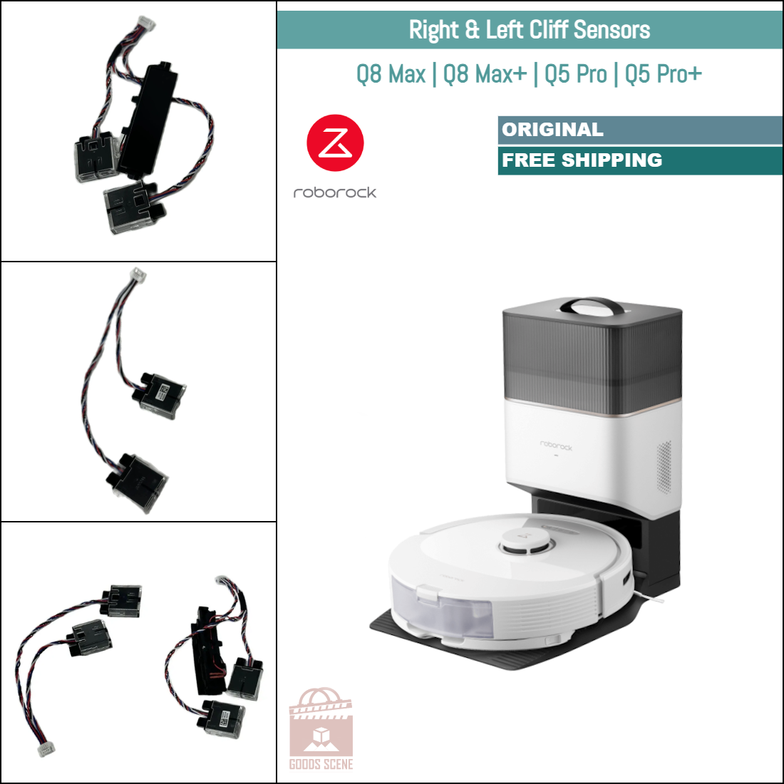 Roborock Q8 Max, Q8 Max+, Q5 Pro, Q5 Pro+ | Original Spare & Repair Parts: Right & Left Cliff Sensors, Front Bumper & Wall Sensor Assembly