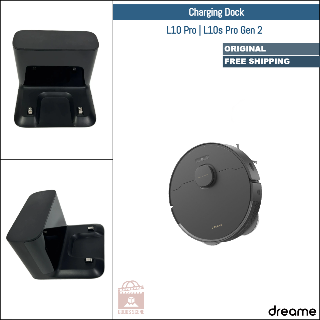 Dreame L10 Pro, L10s Pro Gen 2 | Original Spare Parts & Accessories: Dock Charger Station, Black