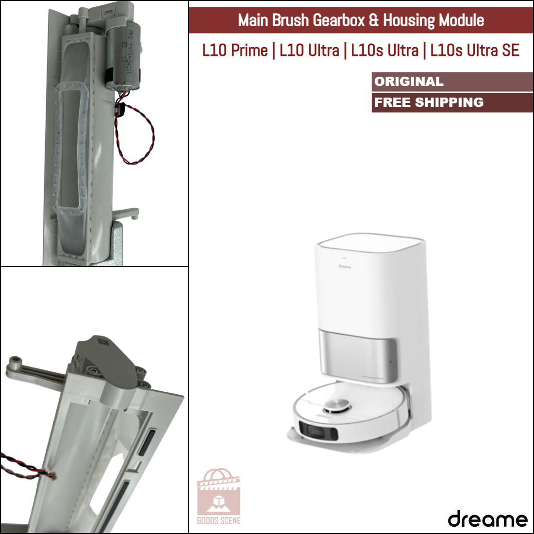 Dreame L10 Prime, L10 Ultra, L10s Ultra, L10s Ultra SE | Original Spare & Repair Parts: Main Brush Gearbox Motor With Housing