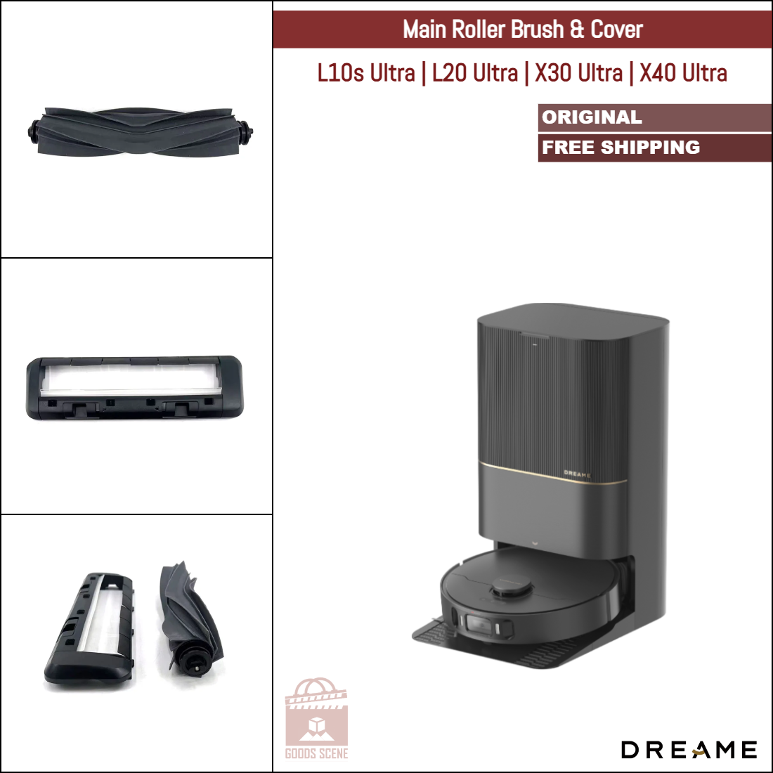 Dreame L10s Ultra, L20 Ultra, X30 Ultra, X40 Ultra | Original Spare Parts & Accessories: Main Roller Brush & Cover