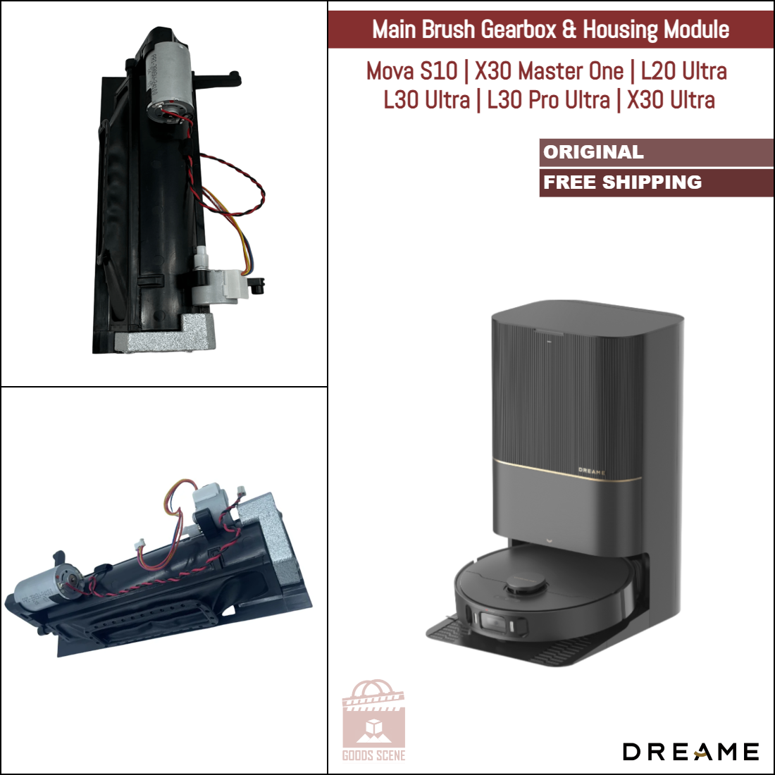 Dreame Mova S10, X30 Master One, L20 Ultra, L30 Ultra, L30 Pro Ultra, X30 Ultra | Original Spare & Repair Parts: Main Brush Gearbox Motor With Housing