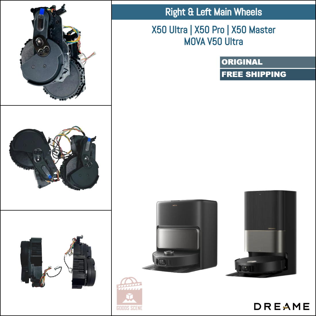 Dreame X50 Ultra, X50 Pro, X50 Master, MOVA V50 Ultra | Original Spare & Repair Parts: Main Right & Left Wheels