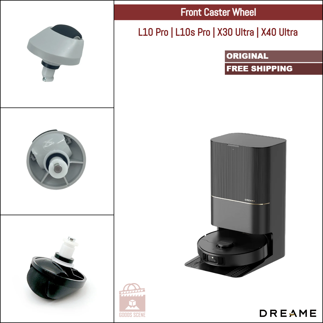 Dreame L10 Pro, L10s Pro, X30 Ultra, X40 Ultra | Original Spare & Repair Parts: Front Omni-Directional Caster Wheel