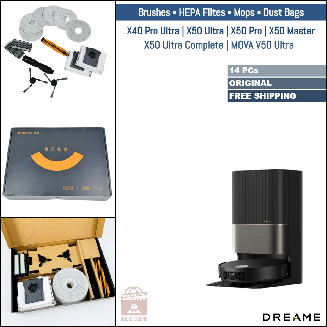 Dreame X40 Pro Ultra, X50 Ultra, X50 Pro, X50 Master, MOVA V50 Ultra | Original Consumable Parts & Accessories: Brushes, Mops, HEPA Filters, Dust Bags (Kit)