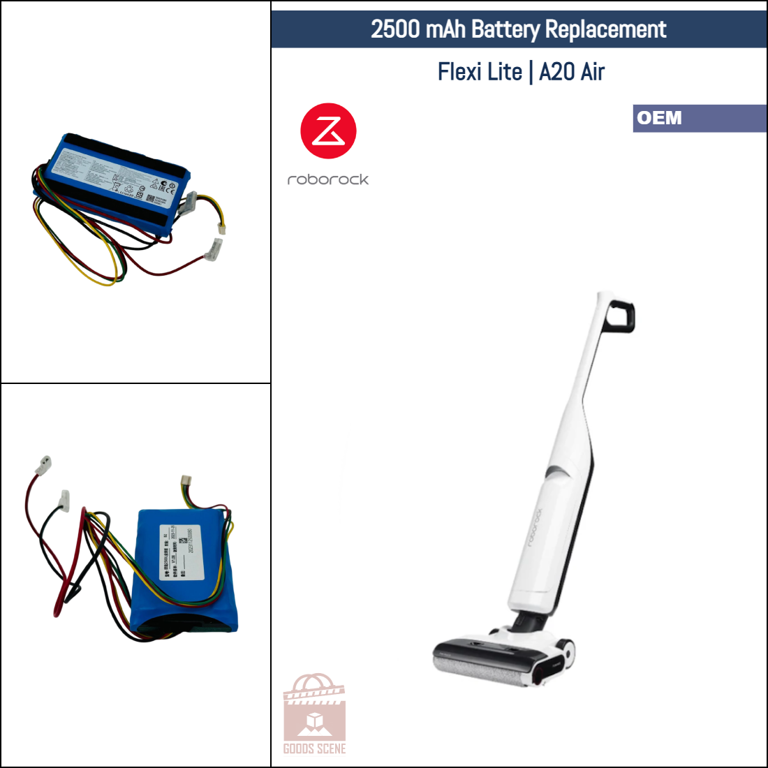 Roborock Flexi Lite, A20 Air | Original Spare & Repair Parts: OEM Battery Replacement, 2500mAh