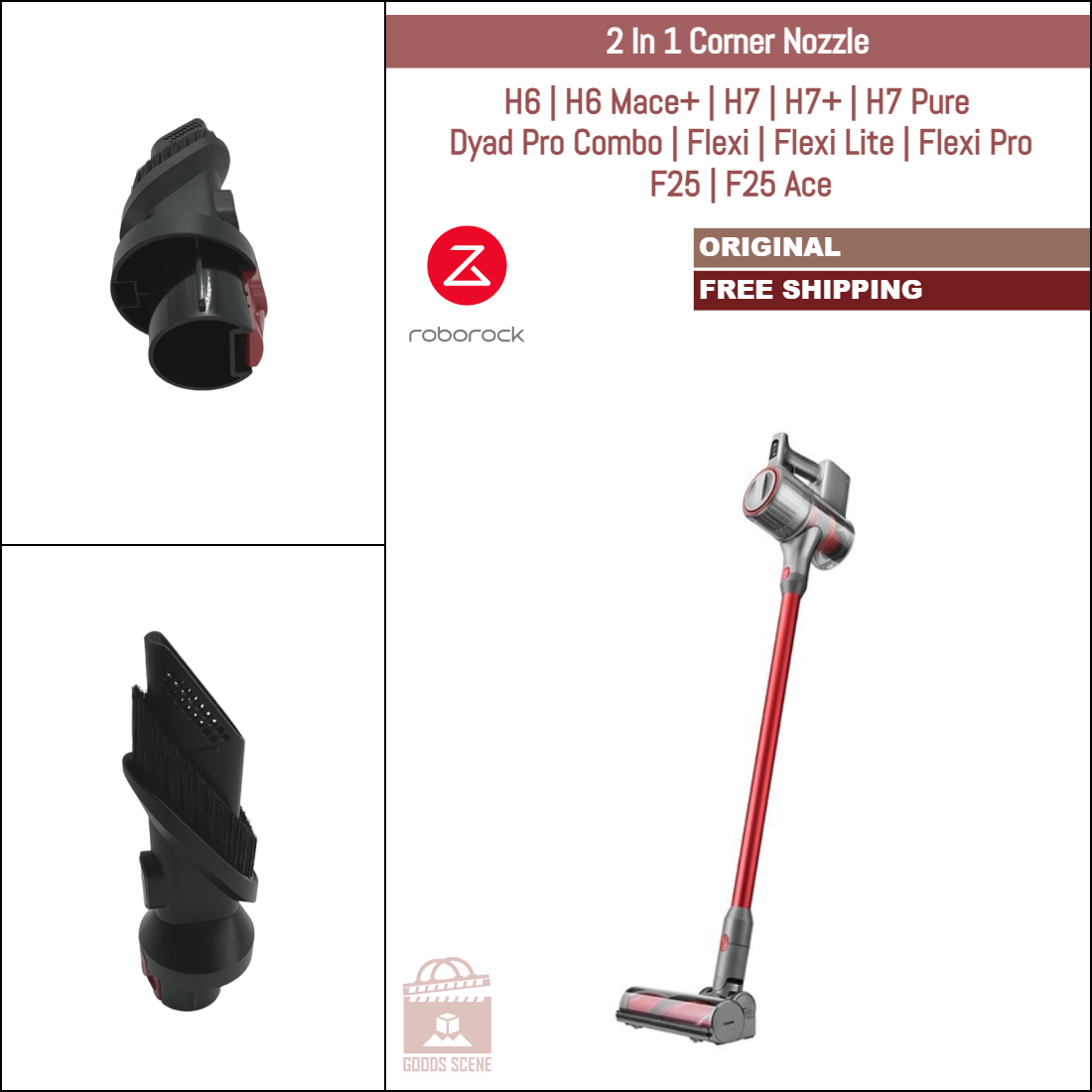 Roborock H6, H7, Dyad Pro Combo, Flexi, F25 Serieses | Original Spare Parts & Accessories: 2 In 1 Corner Head Nozzle