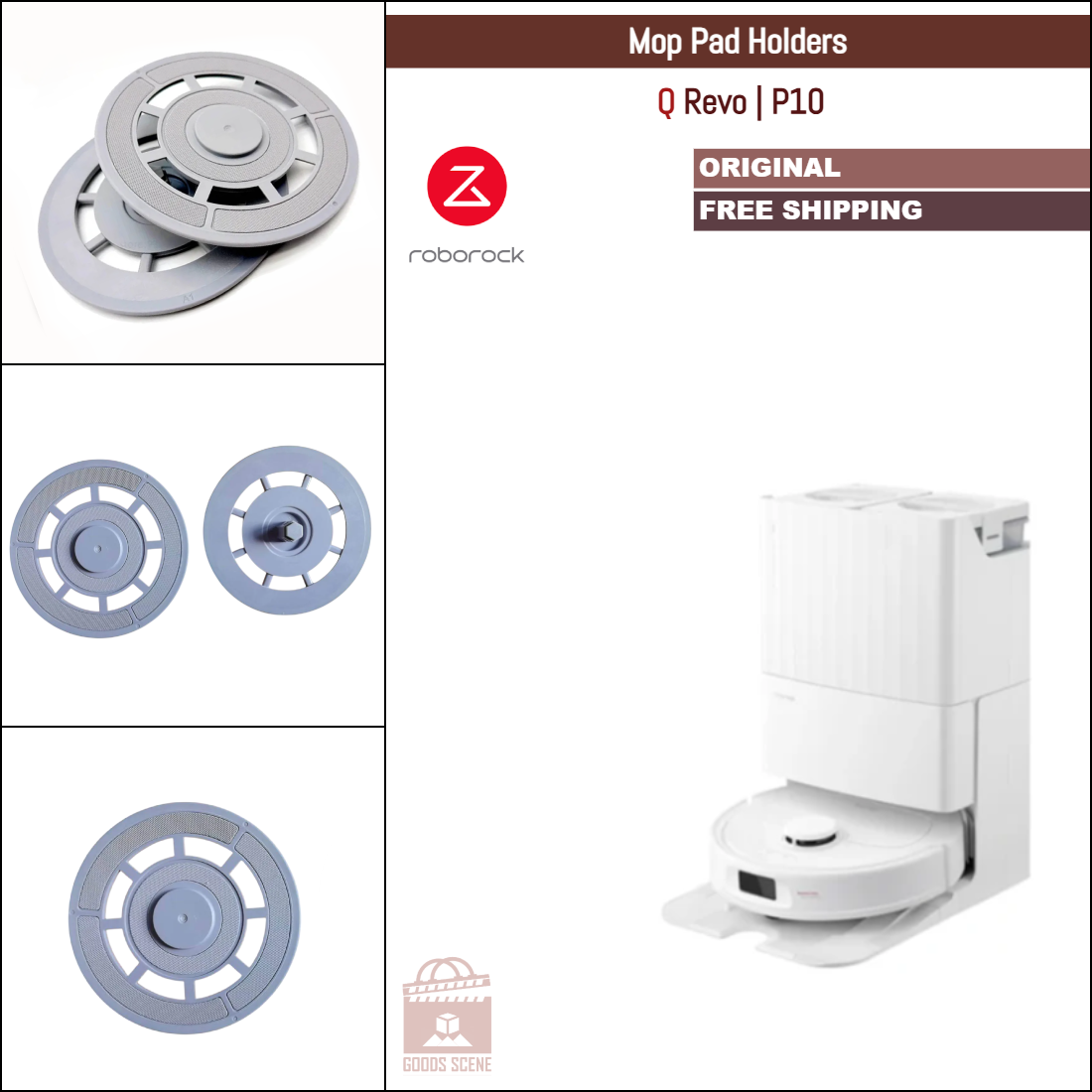 Roborock Q Revo, P10 | Original Spare Parts & Accessories: Mop Pad Mount Tray Holder & Mop Pads