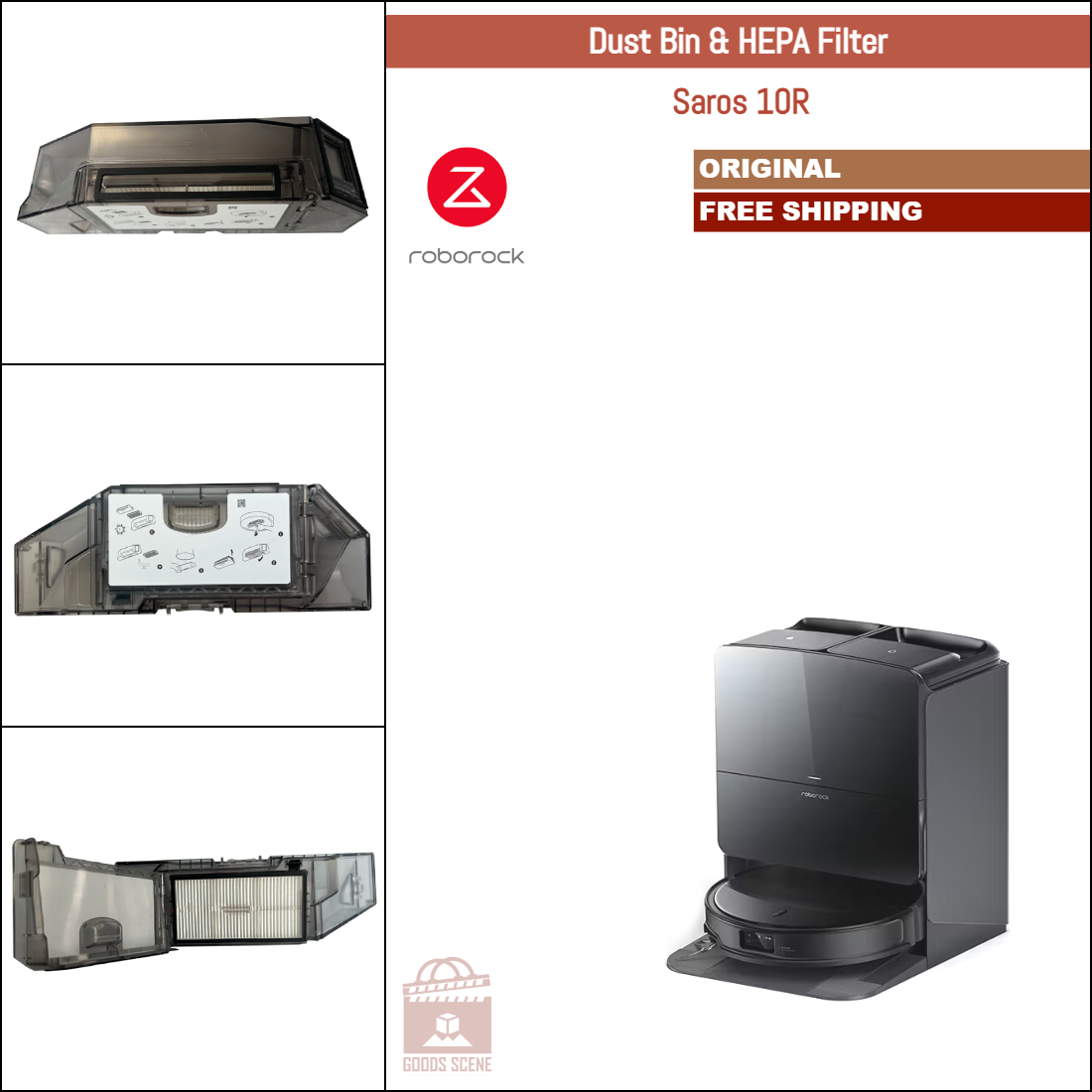 Roborock Saros 10R | Original Spare Parts & Accessories: Dustbin Dust Box with HEPA Filter