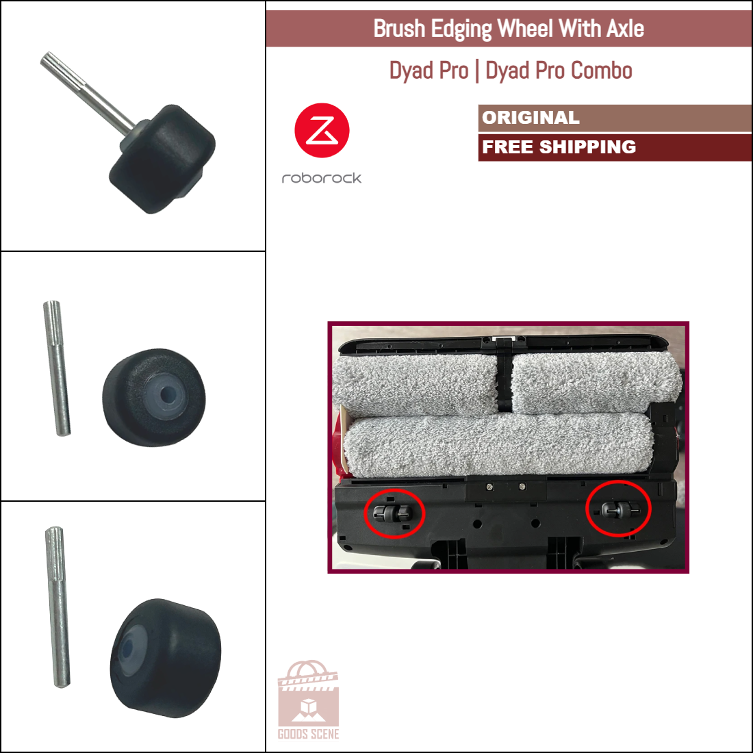 Roborock Dyad Pro, Dyad Pro Combo | Original Spare & Repair Parts: Brush Head Edging Wheel With Axle
