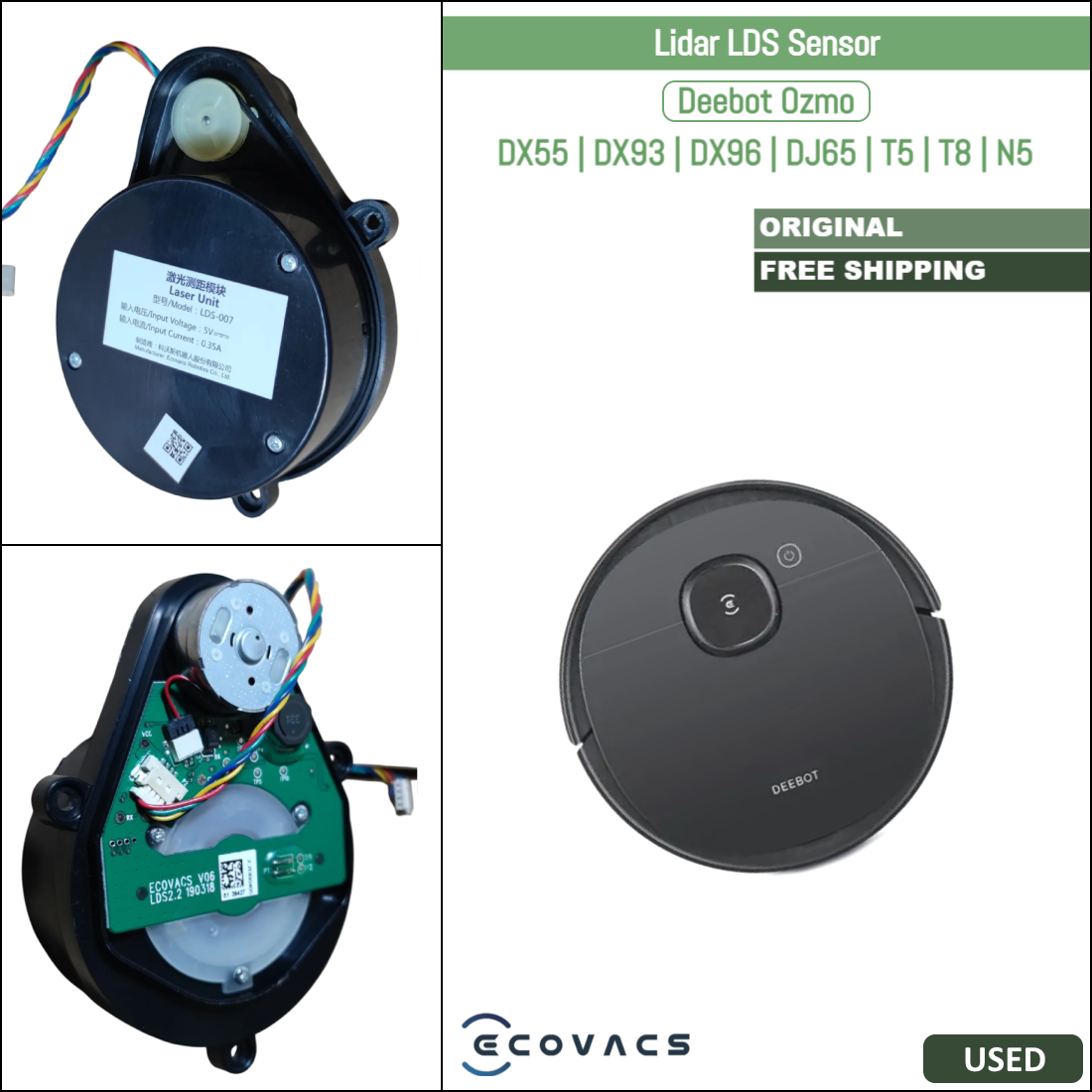 Ecovacs Deebot Ozmo DX55, DX93, DX96, DJ65, T5, T8, N5 | Original Used Spare & Repair Parts: LDS Laser Lidar Sensor