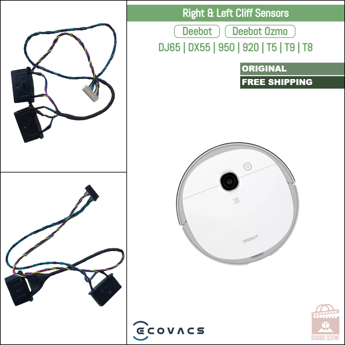 Ecovacs Deebot DJ65, Ozmo DX55, 950, 920, T5, T9, T8 | Original Spare & Repair Parts: Right & Left Cliff Sensors Assembly
