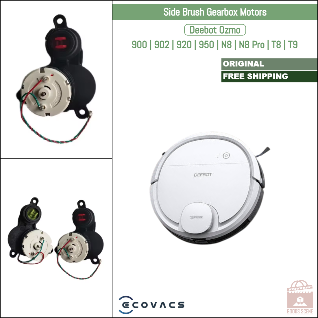 Ecovacs Deebot Ozmo 900, 902, 920, 950, N8, N8 Pro, T8, T9 | Original Spare & Repair Parts: Right & Left Side Brush Gearbox Motors