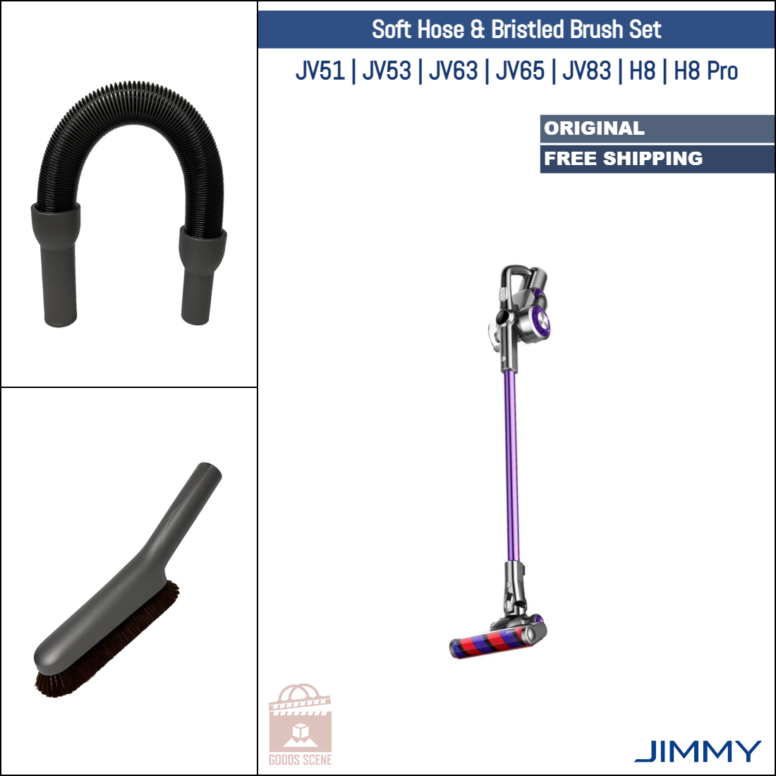 Jimmy JV51, JV53, JV63, JV65, JV83, H8, H8 Pro | Original Spare Parts & Accessories: Soft Hose & Bristled Brush Set