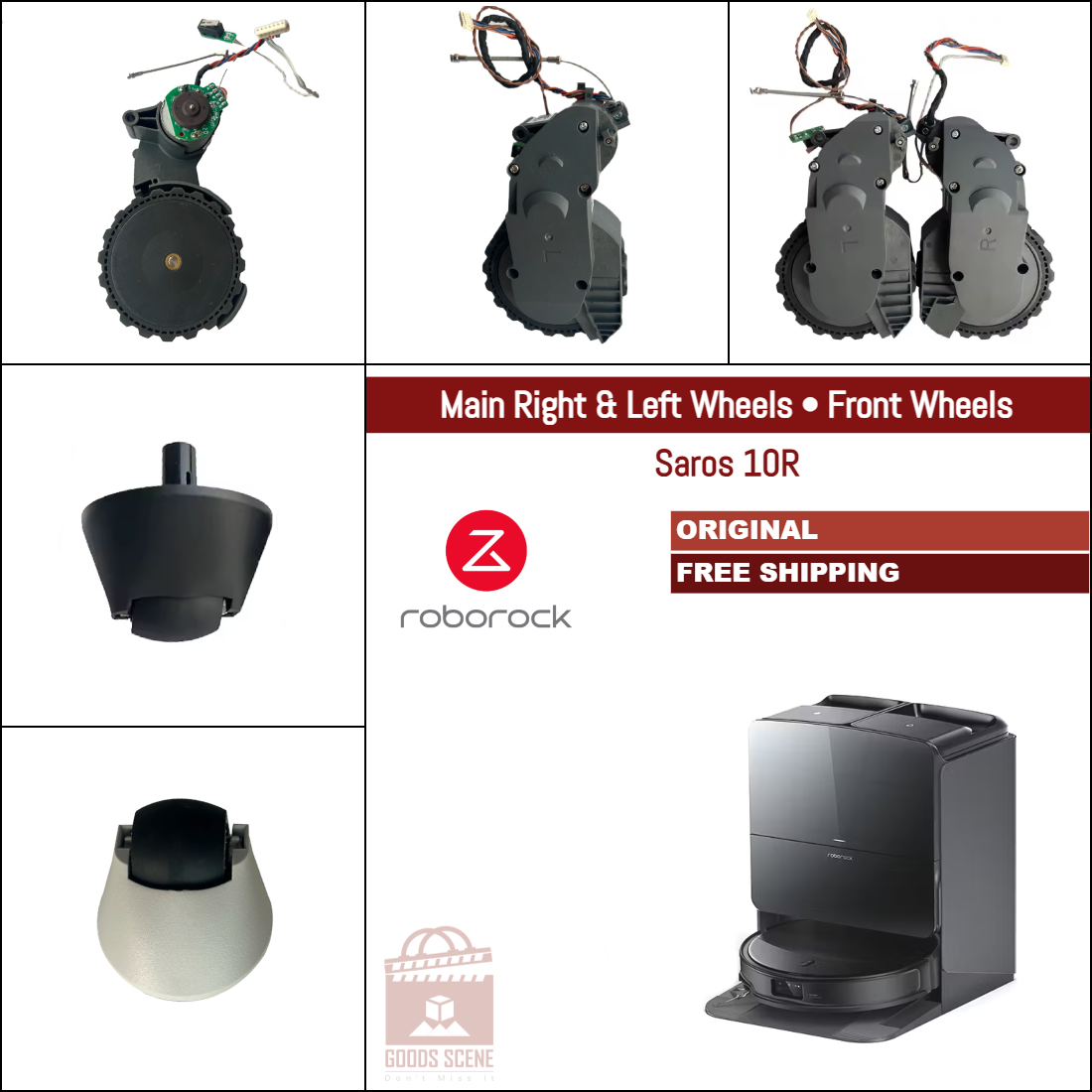 Roborock Saros 10R | Original Spare & Repair Parts: Main Left & Right Wheels, Front Wheel