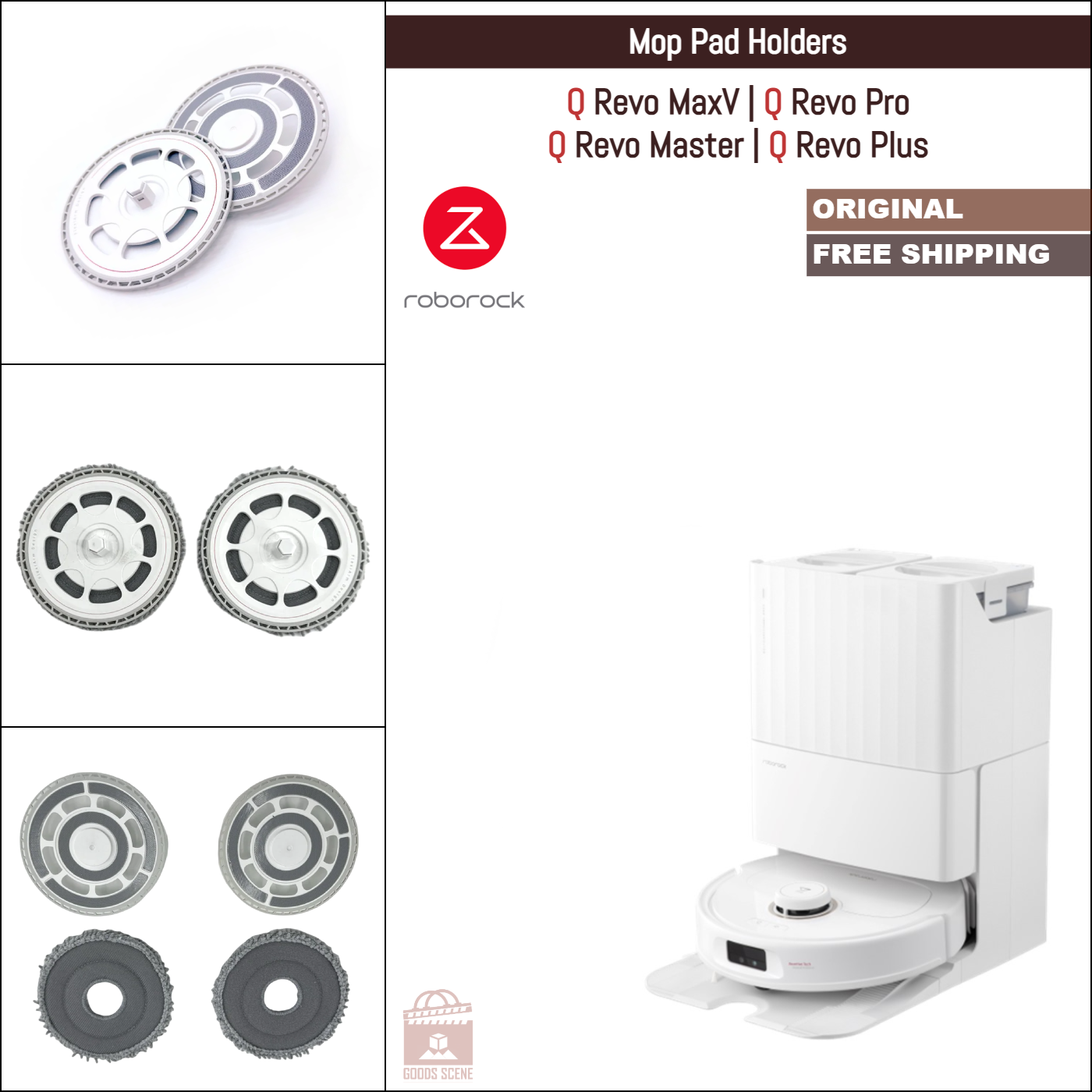 Roborock Q Revo MaxV, Q Revo Pro, Q Revo Master, Q Revo Plus | Original Spare Parts & Accessories: FlexiArm Mop Pad Mount Tray Holder & Mop Pads