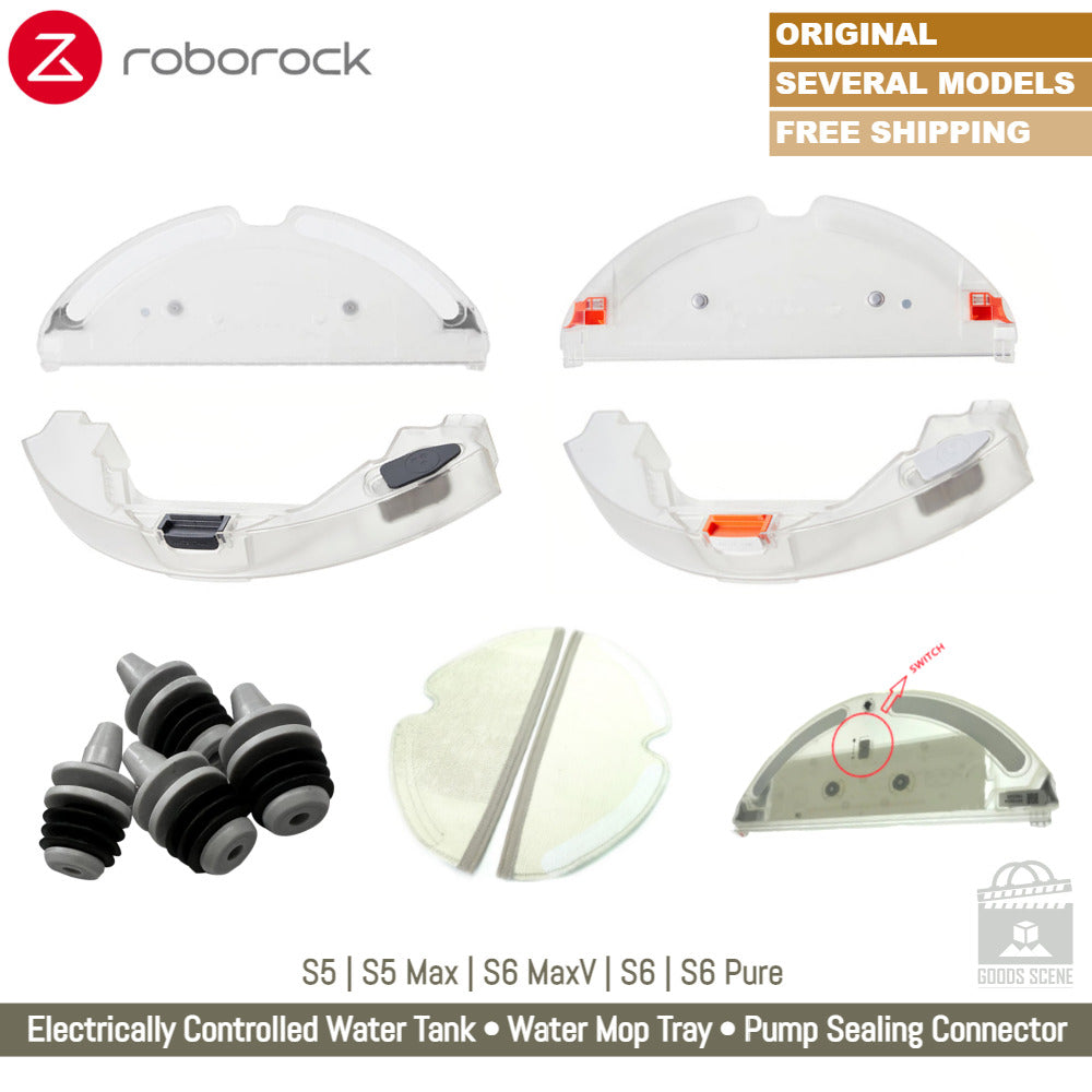 Roborock S5, S5 Max, S6, S6 Pure, S6 MaxV | Original Spare Parts & Accessories:  Mops, Mop Holder & Water Tank - Black Or White, Pump Sealing Connector