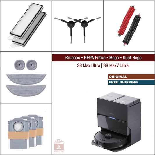 Roborock S8 Max Ultra, S8 MaxV Ultra | Original Consumable Parts & Accessories:  Brushes, Mops, HEPA Filters & Dust Bags