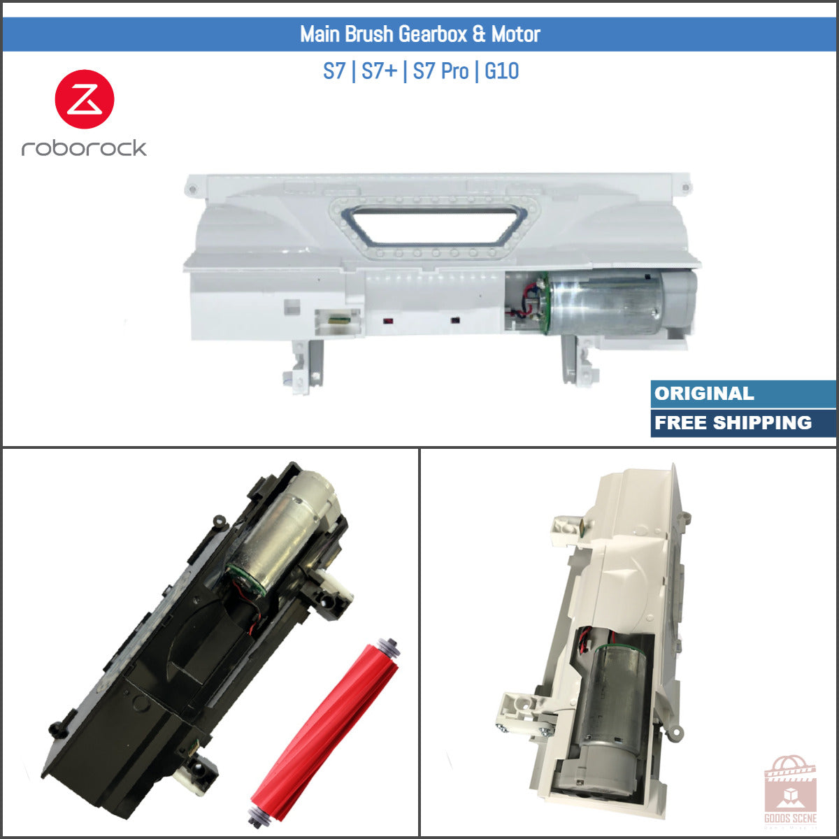 Roborock S6, S7, S7+, S7 Pro Ultra, G10 | Original Spare & Repair Parts: Main Brush Gearbox Motor With Housing