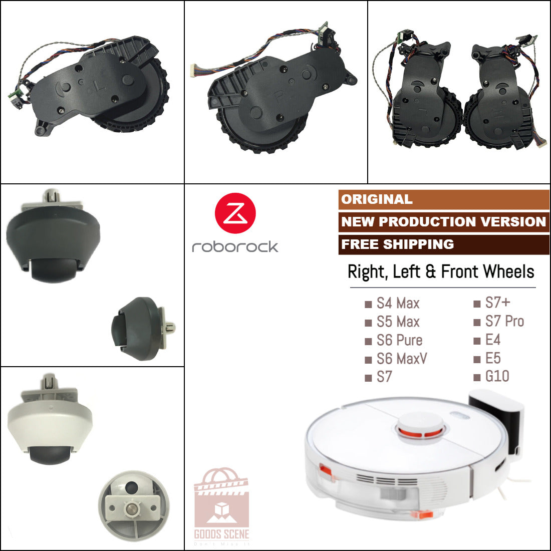 Roborock S4 Max, S5 Max, S6 Pure, S6 MaxV, S7 Pro Ultra And Various Models | Original Spare & Repair Parts: Main Left & Right Wheels, Front Wheel