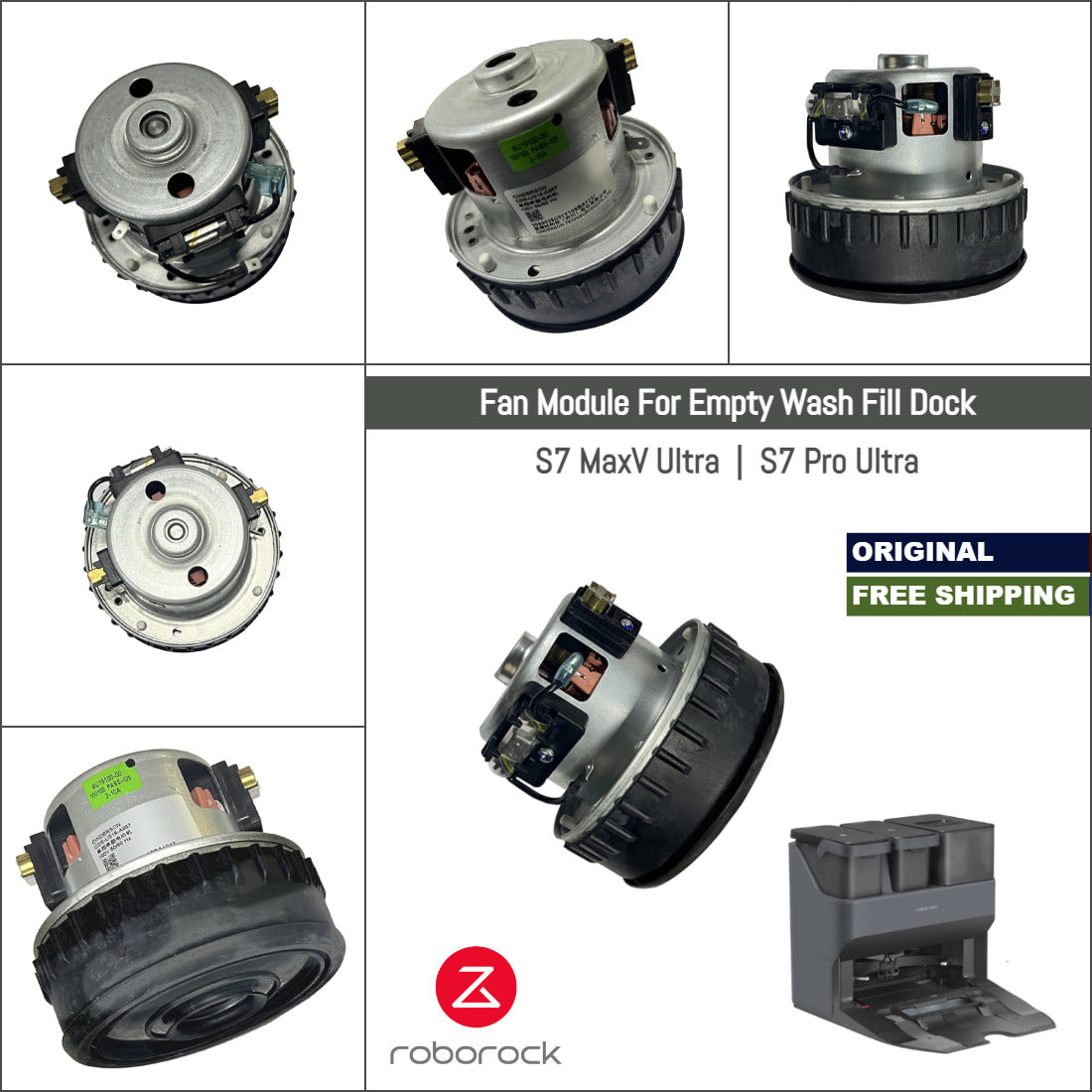 Roborock S7 MaxV Ultra, S7 Pro Ultra | Originale reserve- og reparasjonsdeler for automatisk tømningsdokkingstasjon: viftemodul og motor, 100V-220V