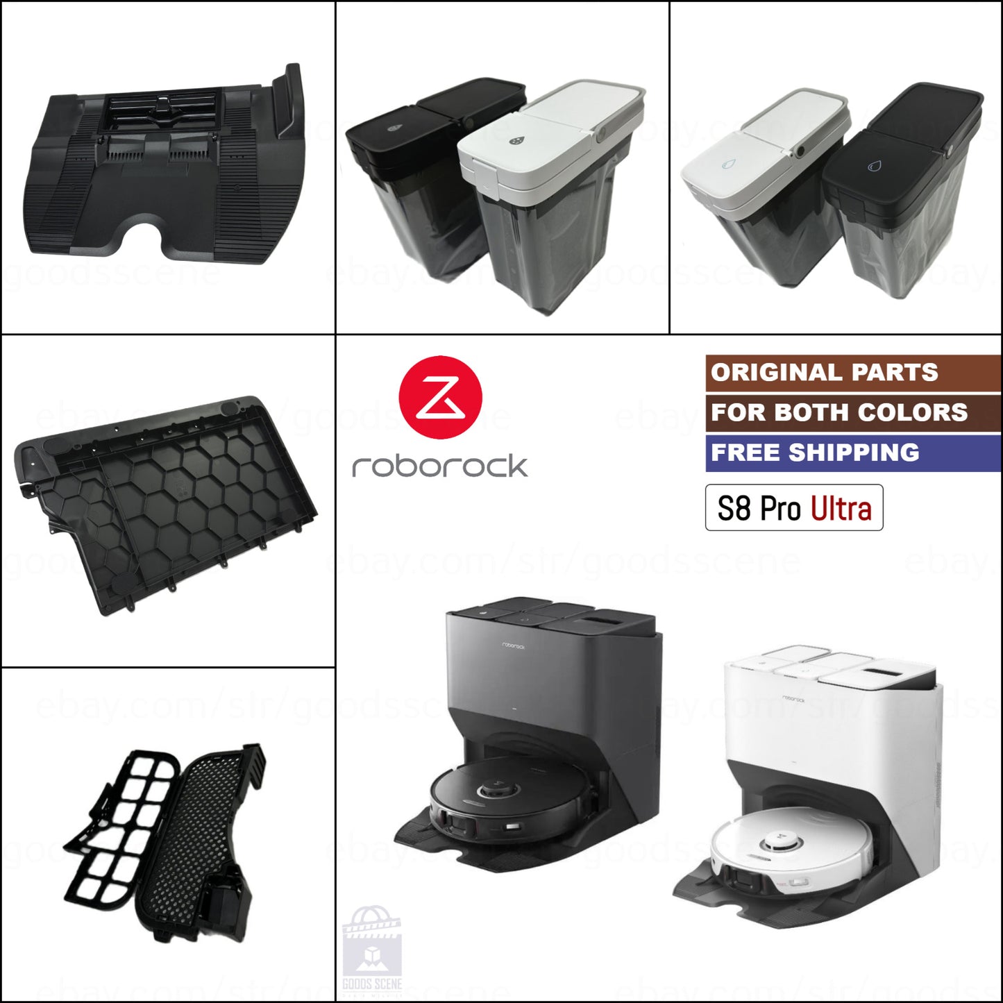 Roborock S8 Pro Ultra | Original Spare Parts & Accessories For Auto-Empty Wash Fill Dock: Water Tanks, Tank Filter, Ramp Plate & Basin Module