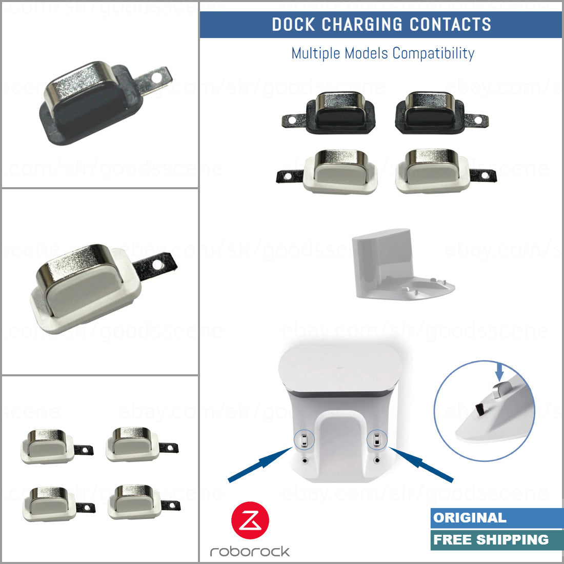 Roborock S4, S5, S6, S7, S8 & Q7 Serieses | Original Spare & Repair Parts: Charging Contacts Pieces For Standard Dock Charger - Black Or White