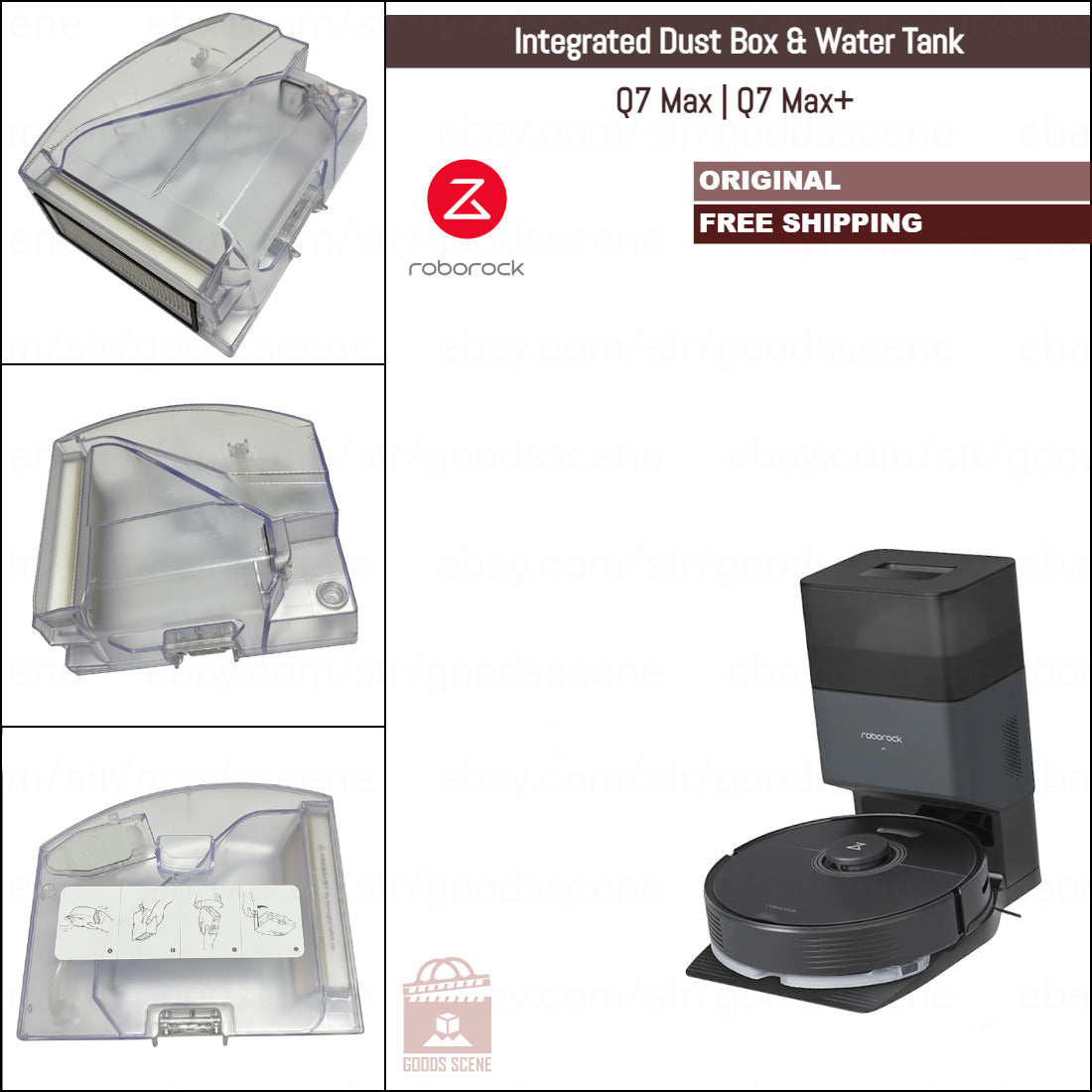 Roborock Q7 Max, Q7 Max+ | Original Spare Parts & Accessories: Dustbin Dust Box Integrated Water Tank With HEPA Filter