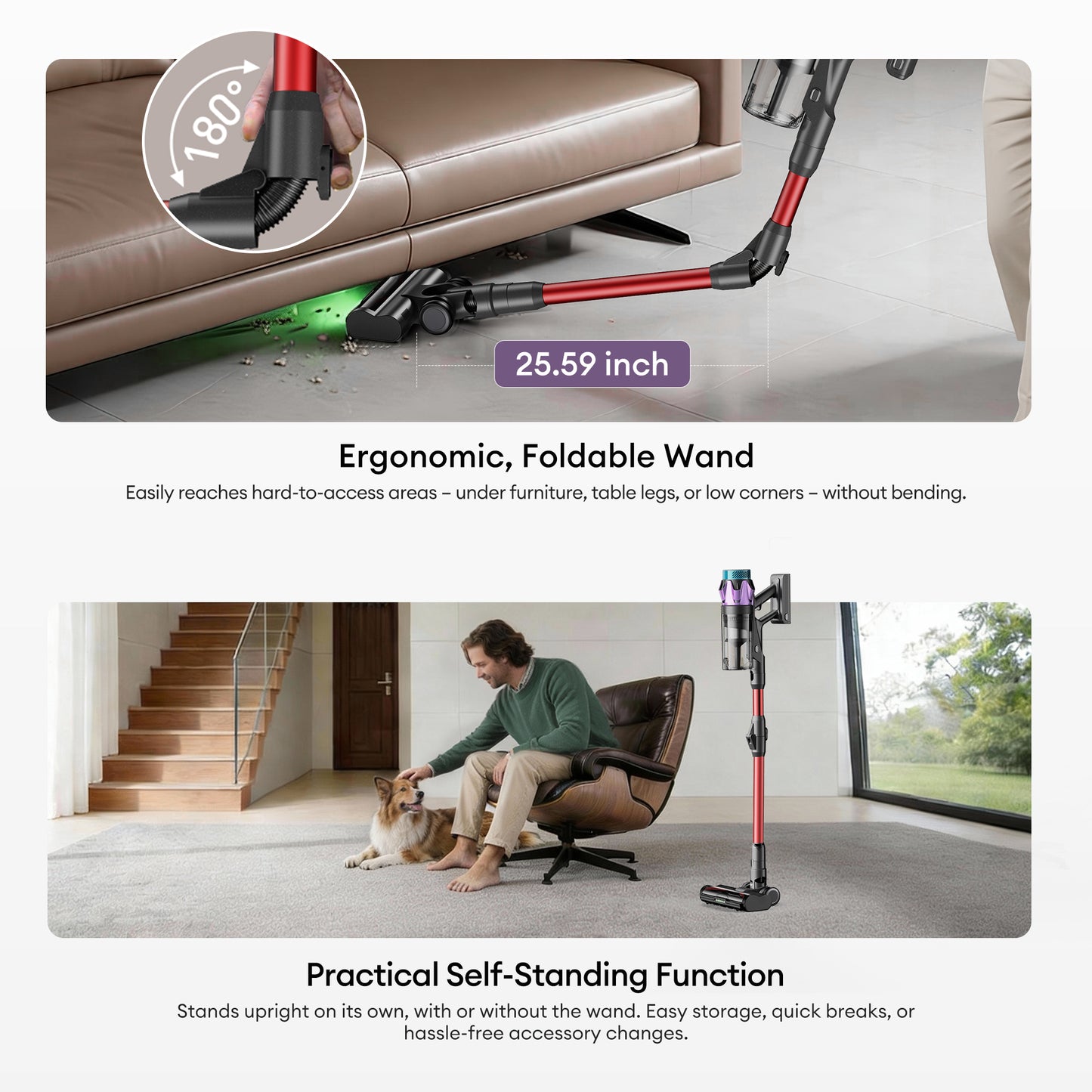Ultenic U18 Pro Cordless Stick Vacuum Cleaner – 55KPa Suction, 80-Min Runtime, Anti-Tangle Brush