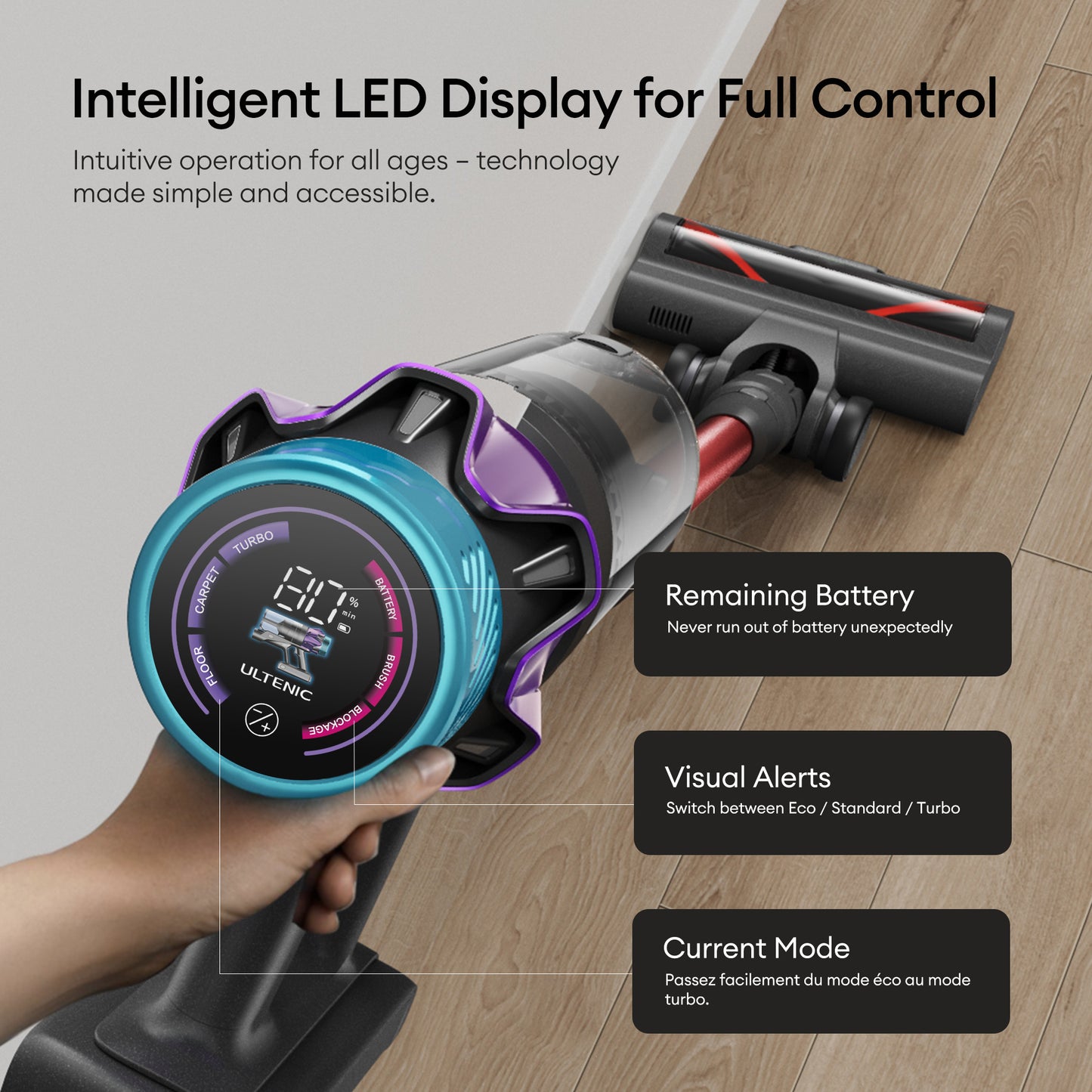 Ultenic U18 Pro Cordless Stick Vacuum Cleaner – 55KPa Suction, 80-Min Runtime, Anti-Tangle Brush