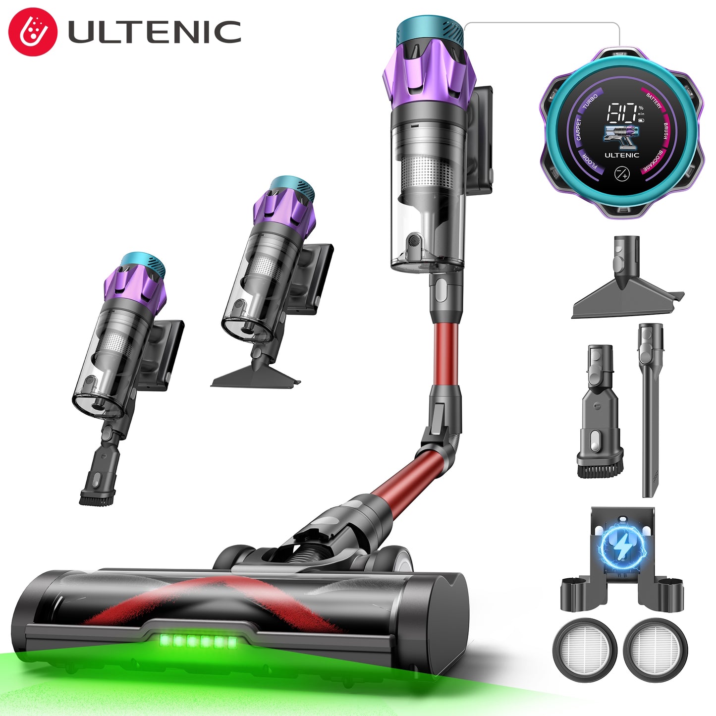Ultenic U18 Pro Cordless Stick Vacuum Cleaner – 55KPa Suction, 80-Min Runtime, Anti-Tangle Brush