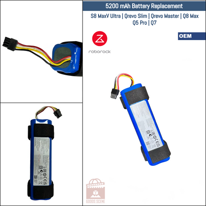 Roborock S8 MaxV Ultra, Qrevo Slim, Qrevo Master, Q8 Max, Q5 Pro, Q7 | Original Spare & Repair Parts: OEM Battery Pack, 5200mAh