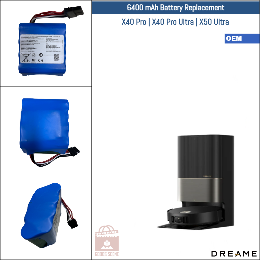 Dreame X40 Pro, X40 Pro Ultra, X50 Ultra | Original Spare & Repair Parts: OEM Battery Pack, 6400mAh