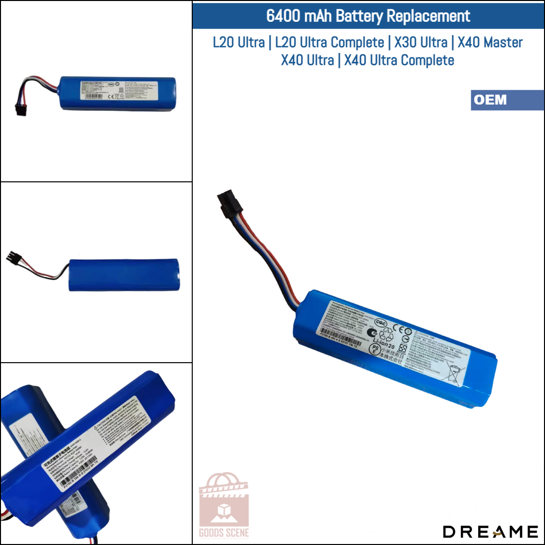 Dreame L20 Ultra, L20 Ultra Complete, X30 Ultra, X40 Master, X40 Ultra, X40 Ultra Complete | Original Spare & Repair Parts: OEM Battery Pack, 6400mAh