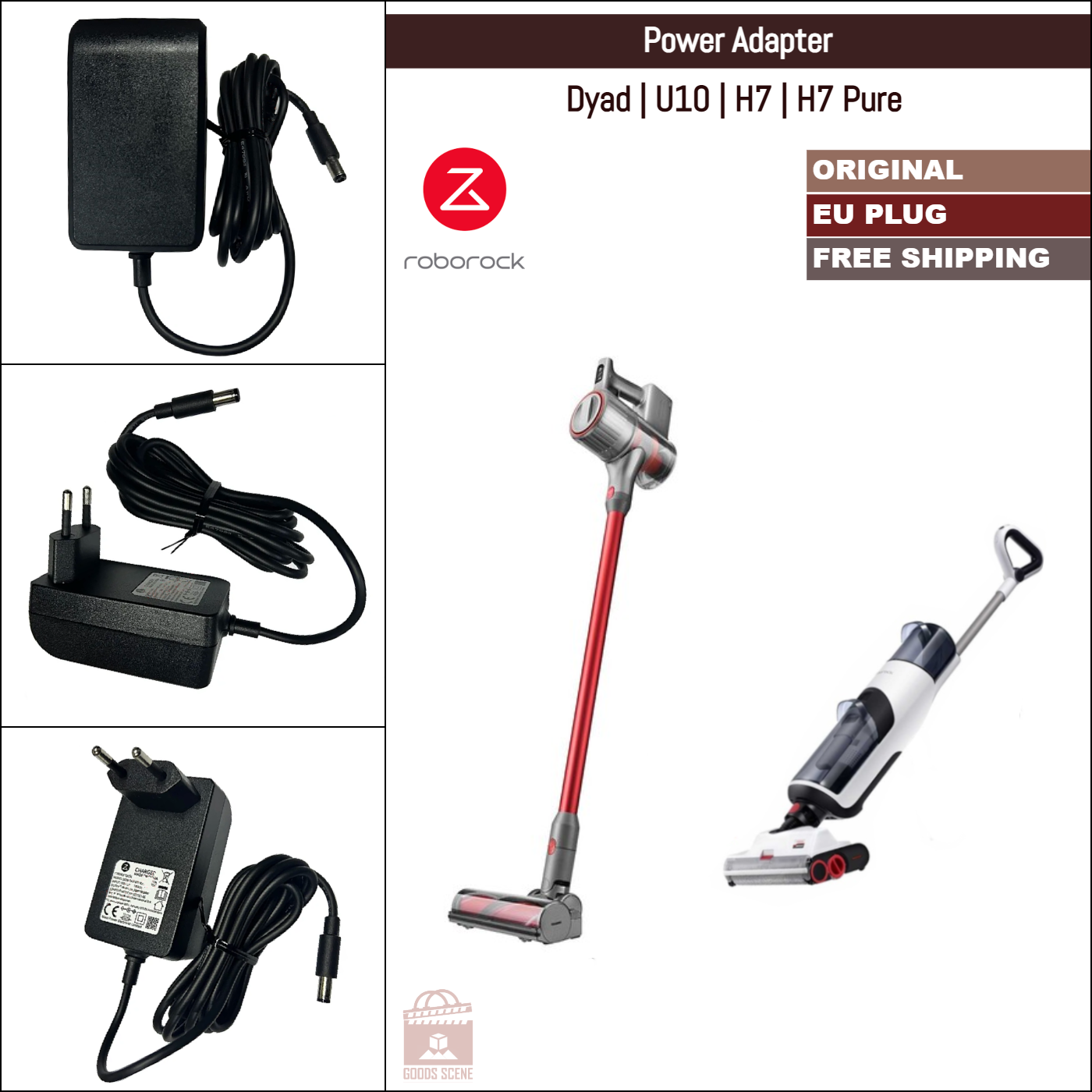 Roborock S4, S5, S6, S7, S8 Series | Xiaowa E-serien | Original strømledningskabel for standard ladestasjon: USA, EU, AU, UK Plugger 