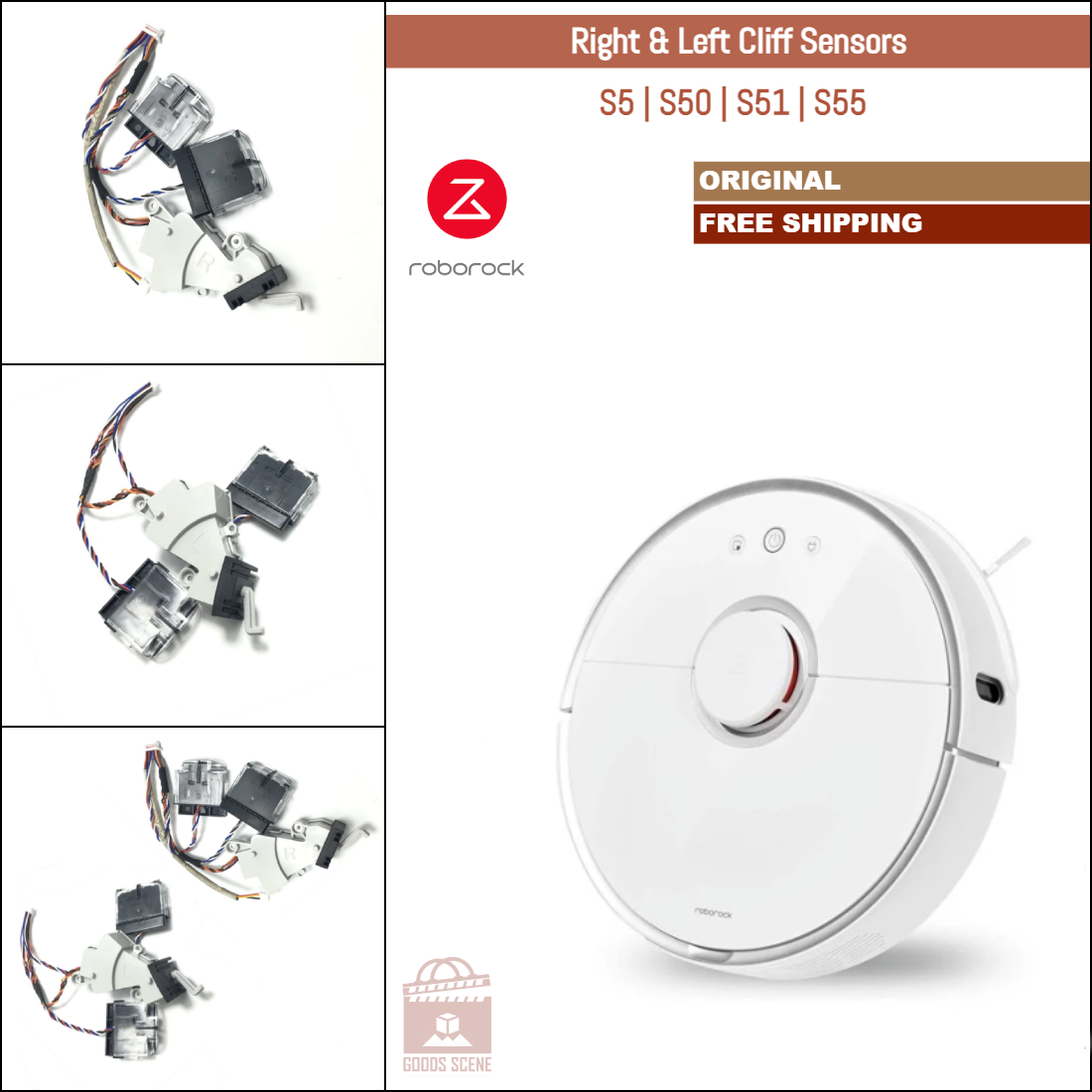 Roborock S5, S50, S51, S55 | Originale reservedeler og reparasjonsdeler: Høyre og venstre klippesensorer støtfangerenhet