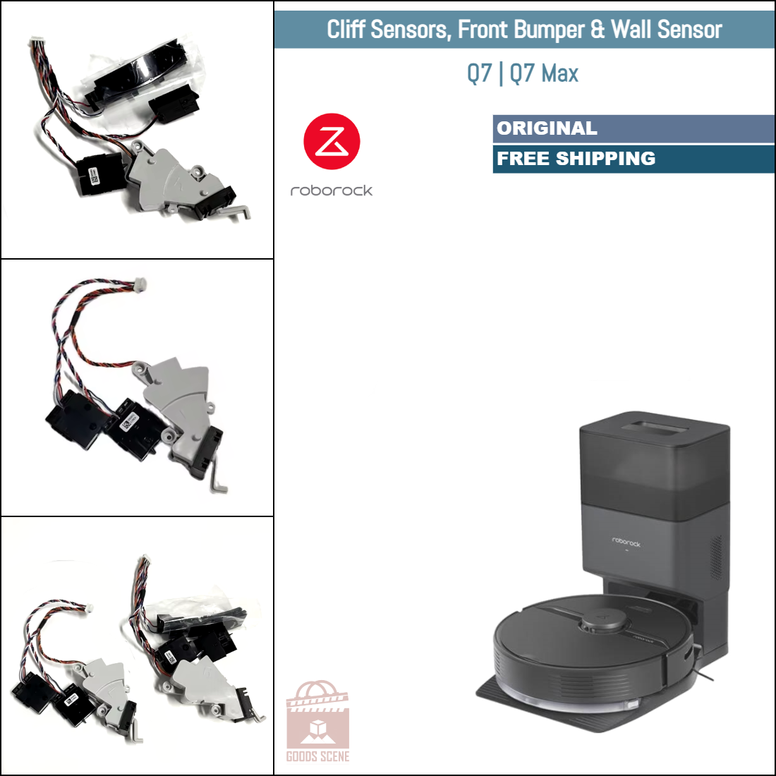 Roborock Q7, Q7 Max | Original Spare & Repair Parts: Right & Left Cliff Sensors, Front Bumper & Wall Sensor Assembly