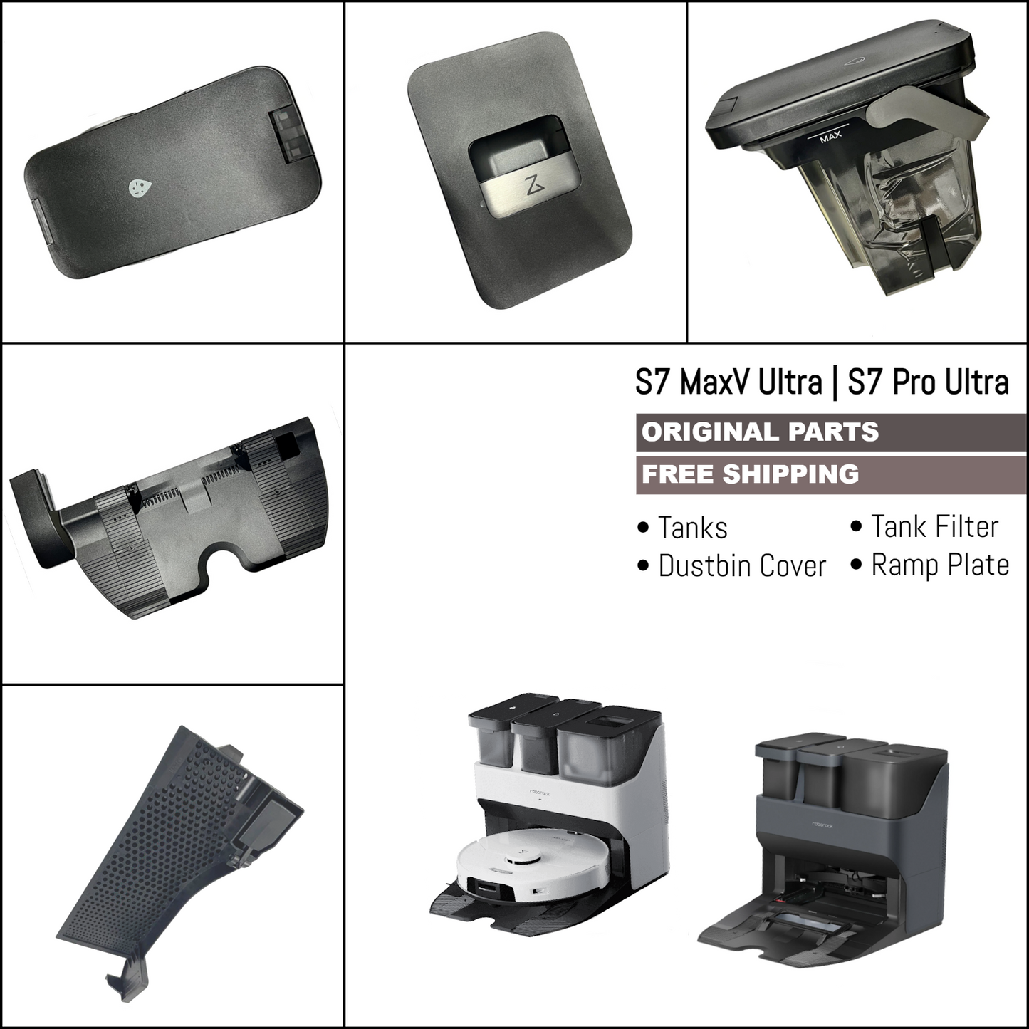 Roborock S7 MaxV Ultra, S7 Pro Ultra | Original-Ersatzteile und Zubehör für die automatische Wasch- und Füllstation: Wassertanks, Tankfilter, Rampenplatte und Staubbehälterabdeckung