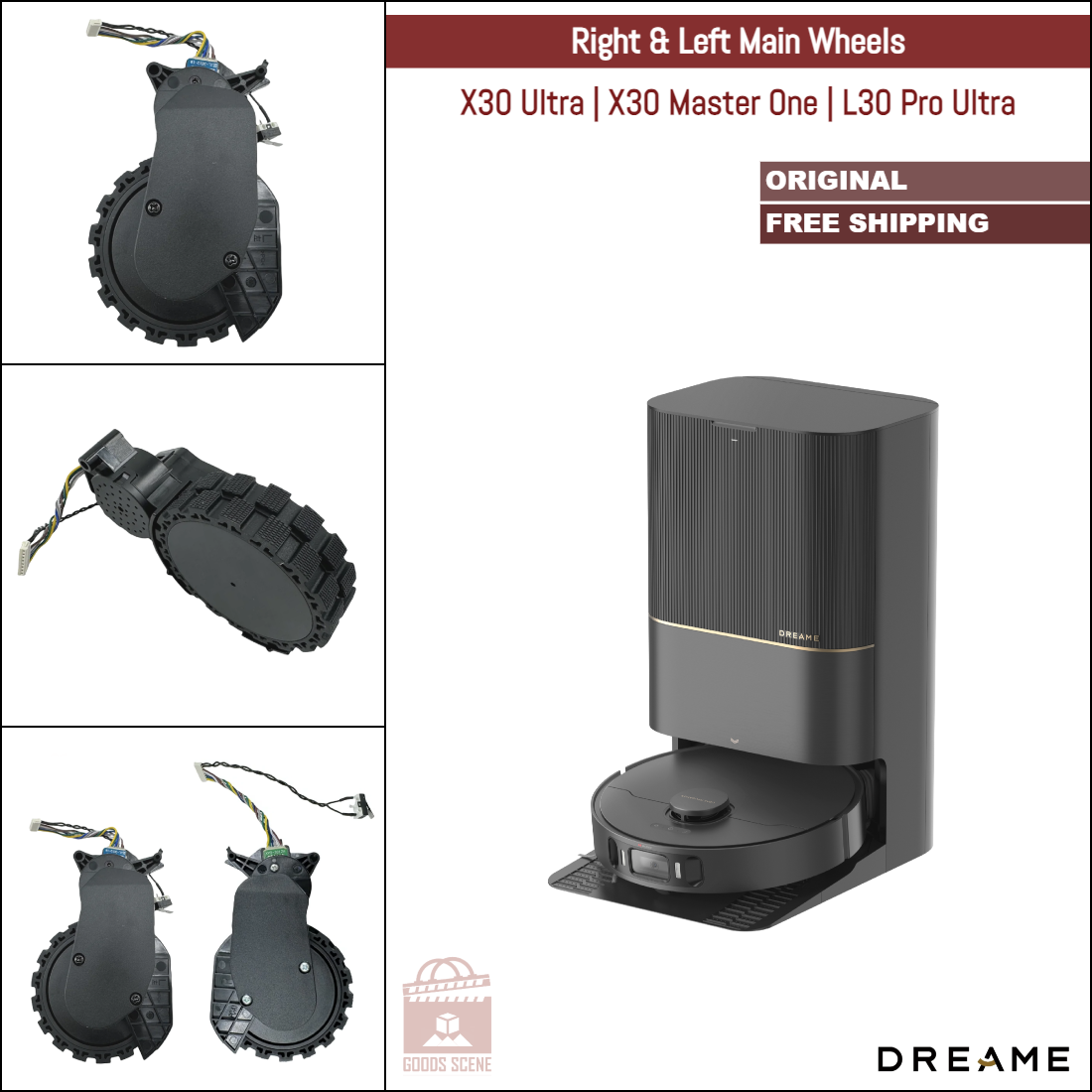 Dreame X30 Ultra, X30 Master One, L30 Pro Ultra | Original Spare & Repair Parts: Main Right & Left Wheels