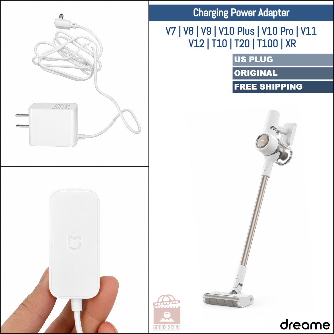 Dreame V7, V8, V9, V10, V11, V11 SE, V12, V12 Pro, V16, T10, T20, T20 Pro, XR | Original Spare & Repair Parts: Charging Power Adapter, US Plug