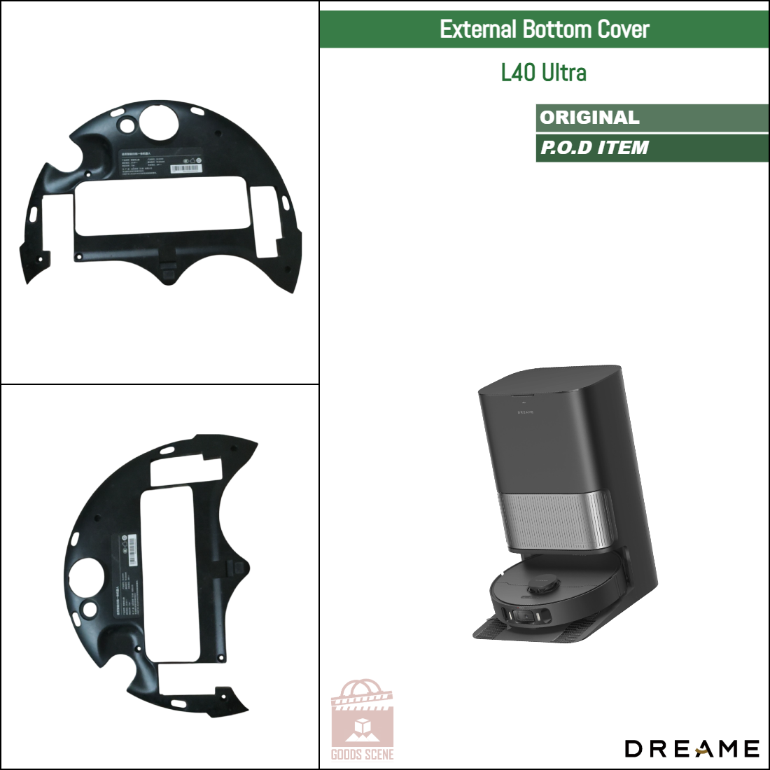 Dreame L40 Ultra | Reserved-Used Original Spare Parts: Bottom Cover Coat Replacement, Black