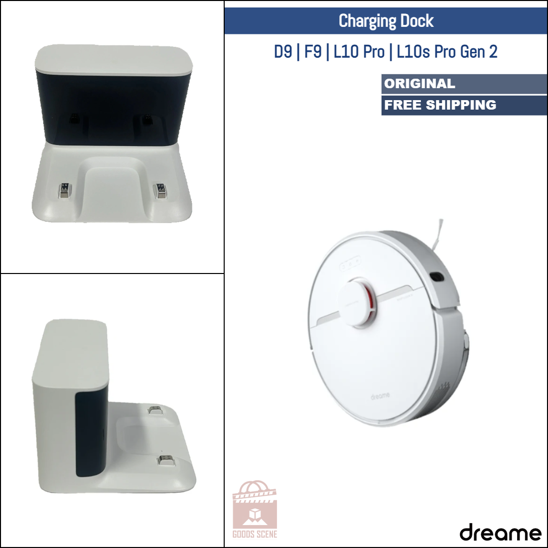 Dreame D9, F9, L10 Pro, L10s Pro Gen 2 | Original Spare Parts & Accessories: Dock Charger Station, White