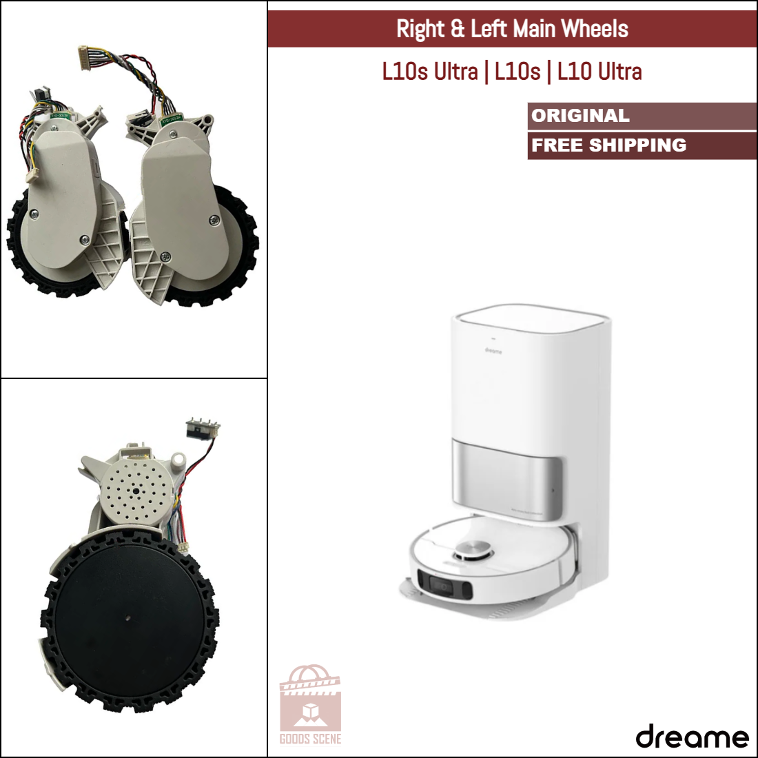 Dreame L10s Pro, L10s Ultra | Originale reserve- og reparasjonsdeler: Høyre og venstre hovedhjul