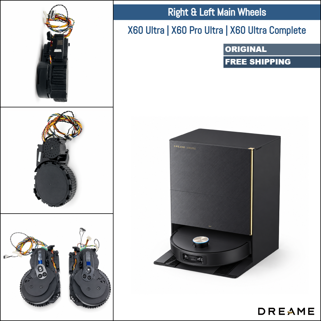 Dreame L20 Ultra, L30 Ultra | Originale reserve- og reparasjonsdeler: Høyre og venstre hovedhjul