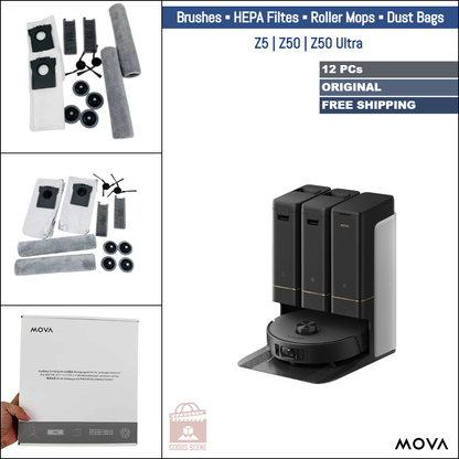 MOVA Z5, Z50, Z50 Ultra | Original Consumable Parts & Accessories: Side Brushes, Mopping Rollers, HEPA Filters, Dust Bags (Kit)