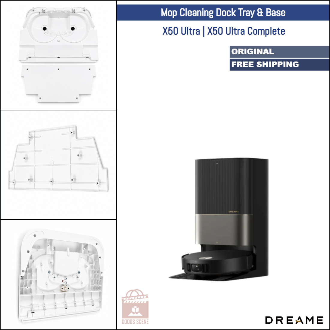 Dreame X50 Ultra, X50 Ultra Complete | Original Spare Parts & Accessories For Auto Dock: Mop Cleaning Dock Tray With Base, White