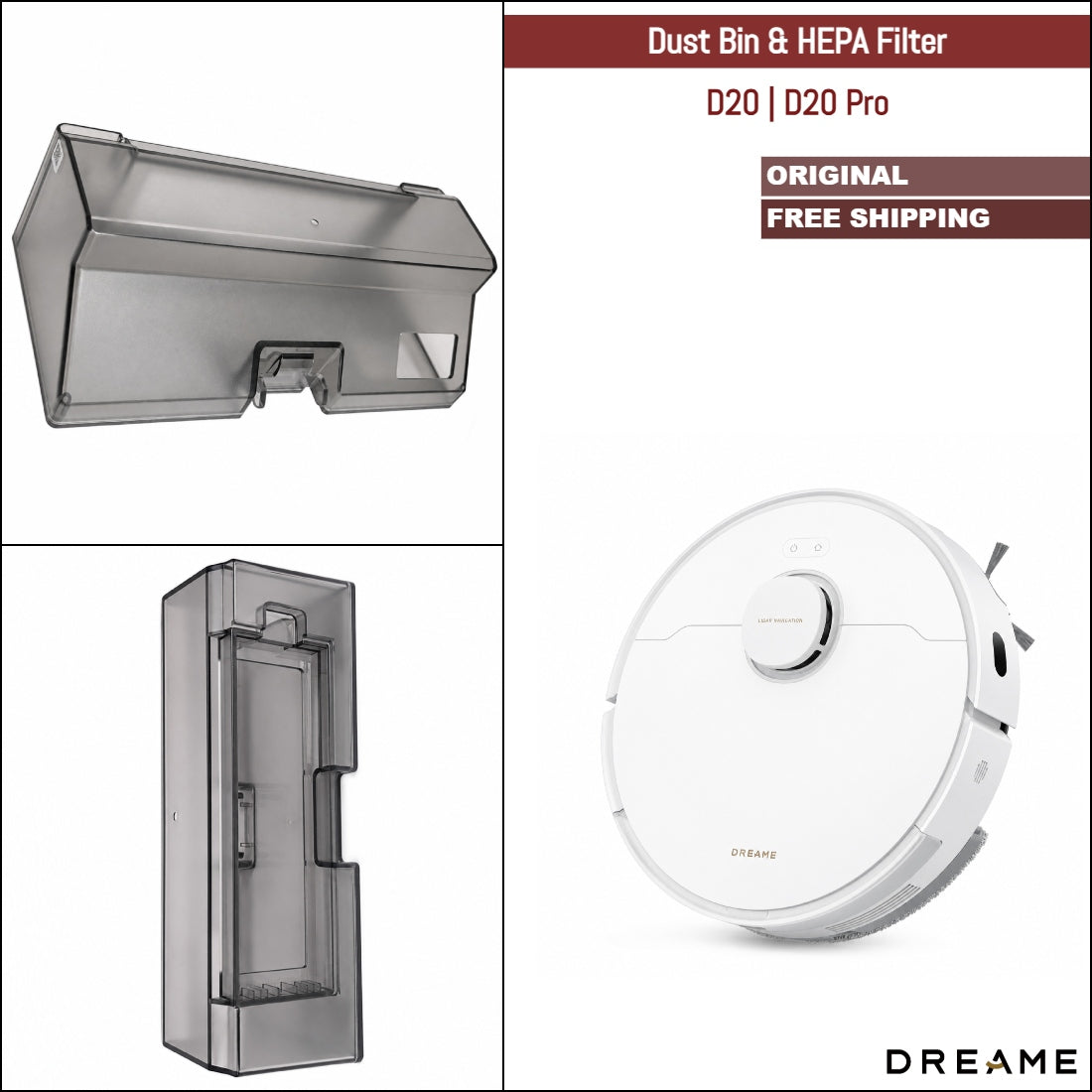 Dreame D20, D20 Pro | Original Spare Parts & Accessories: Dustbin Dust Box with HEPA Filter