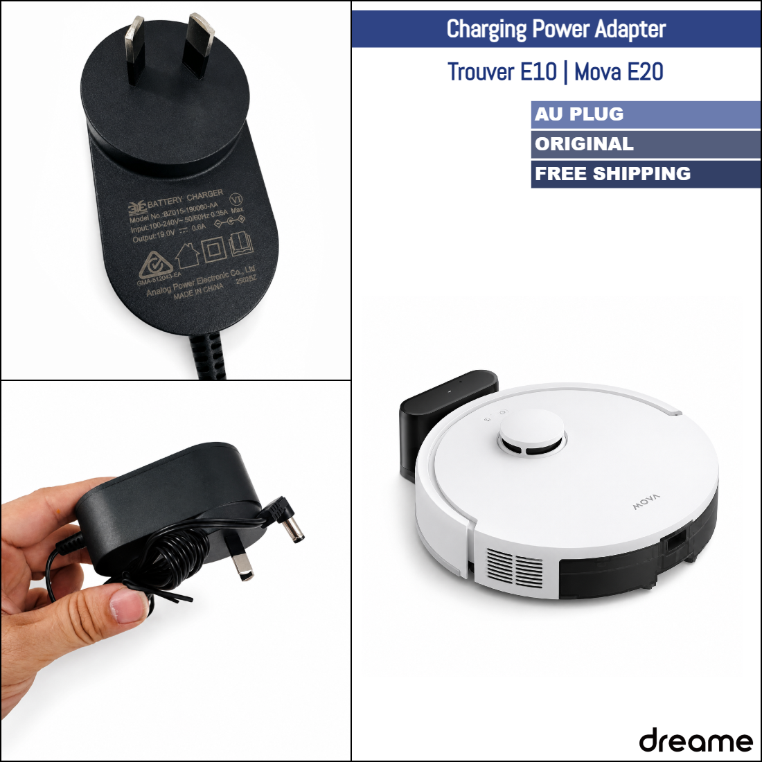 Dreame Trouver E10, MOVA E20 | Original Spare & Repair Parts: Charging Power Adapter, AU Plug