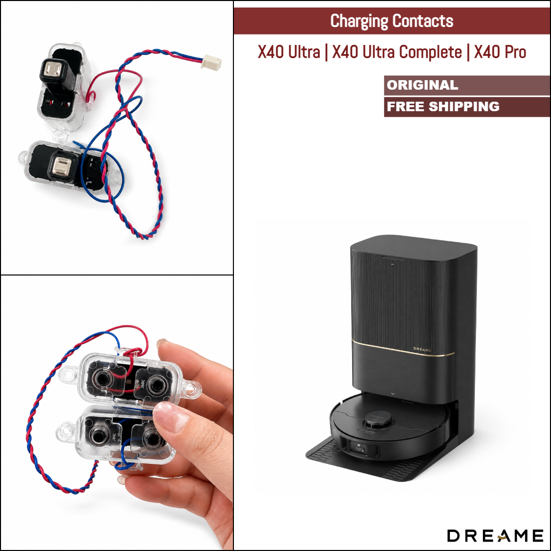 Dreame X40 Ultra, X40 Ultra Complete, X40 Pro | Original Spare Parts & Accessories For Auto Dock: Charging Contacts, Black